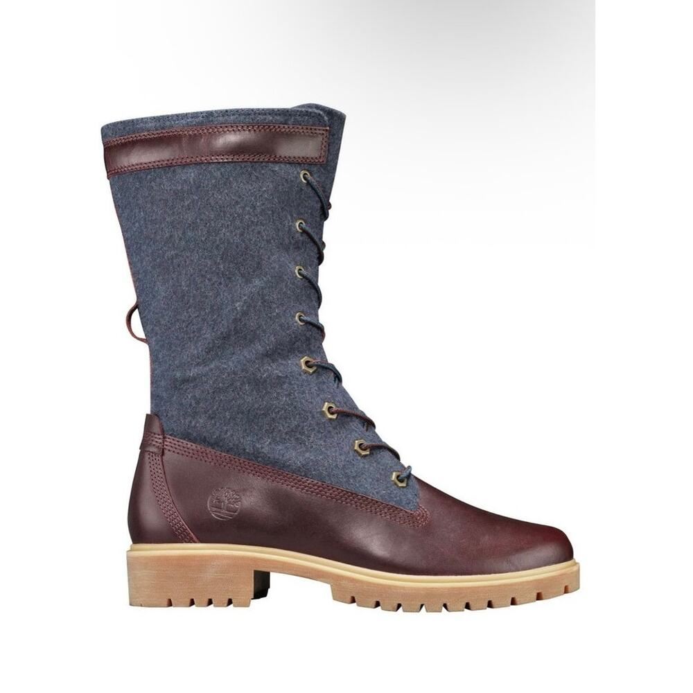Timberland Jayne WarmGaiter Boot maroonleather charcoal/blue wool upper utility